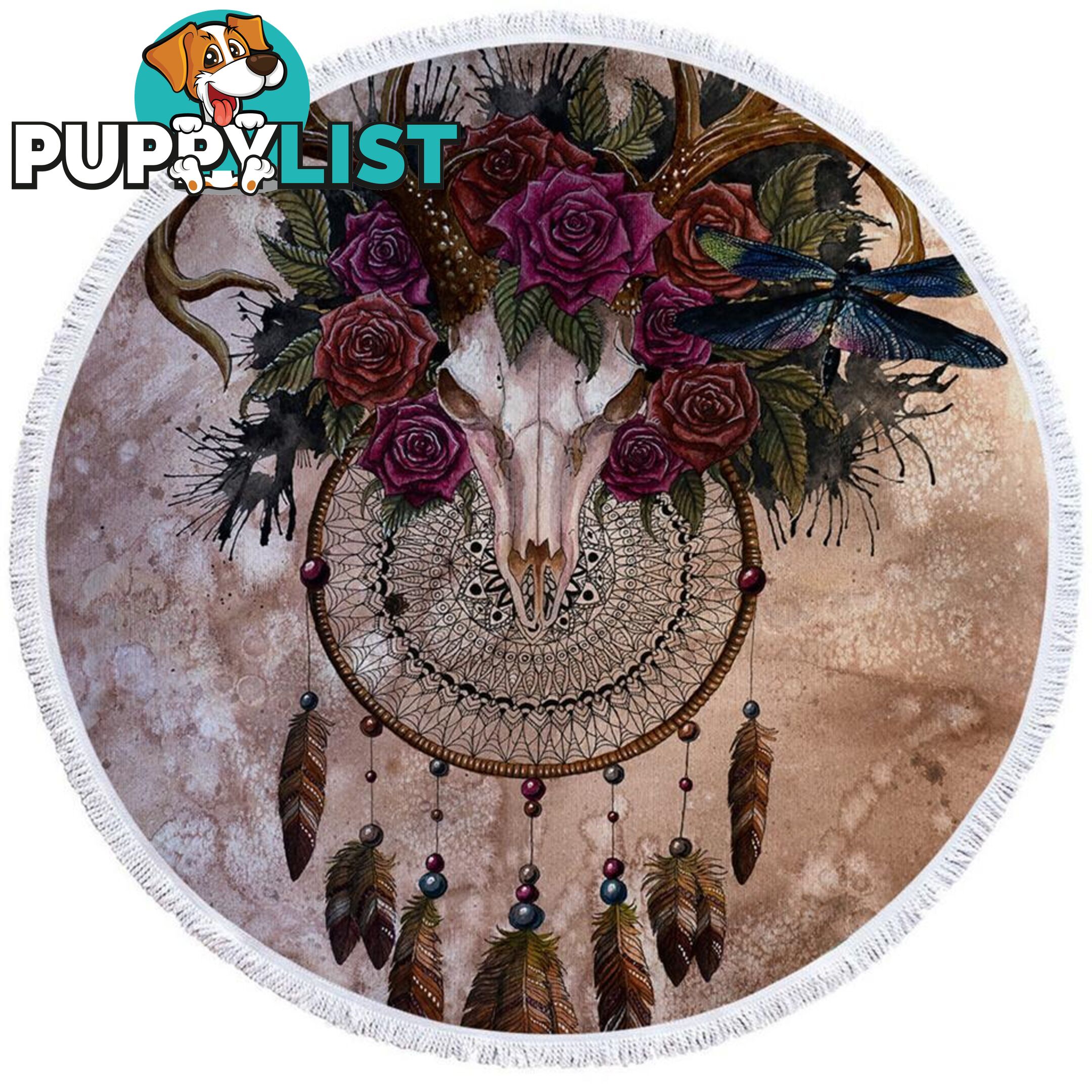 Goat Skull and Roses Beach Towel - Towel - 7427046331265