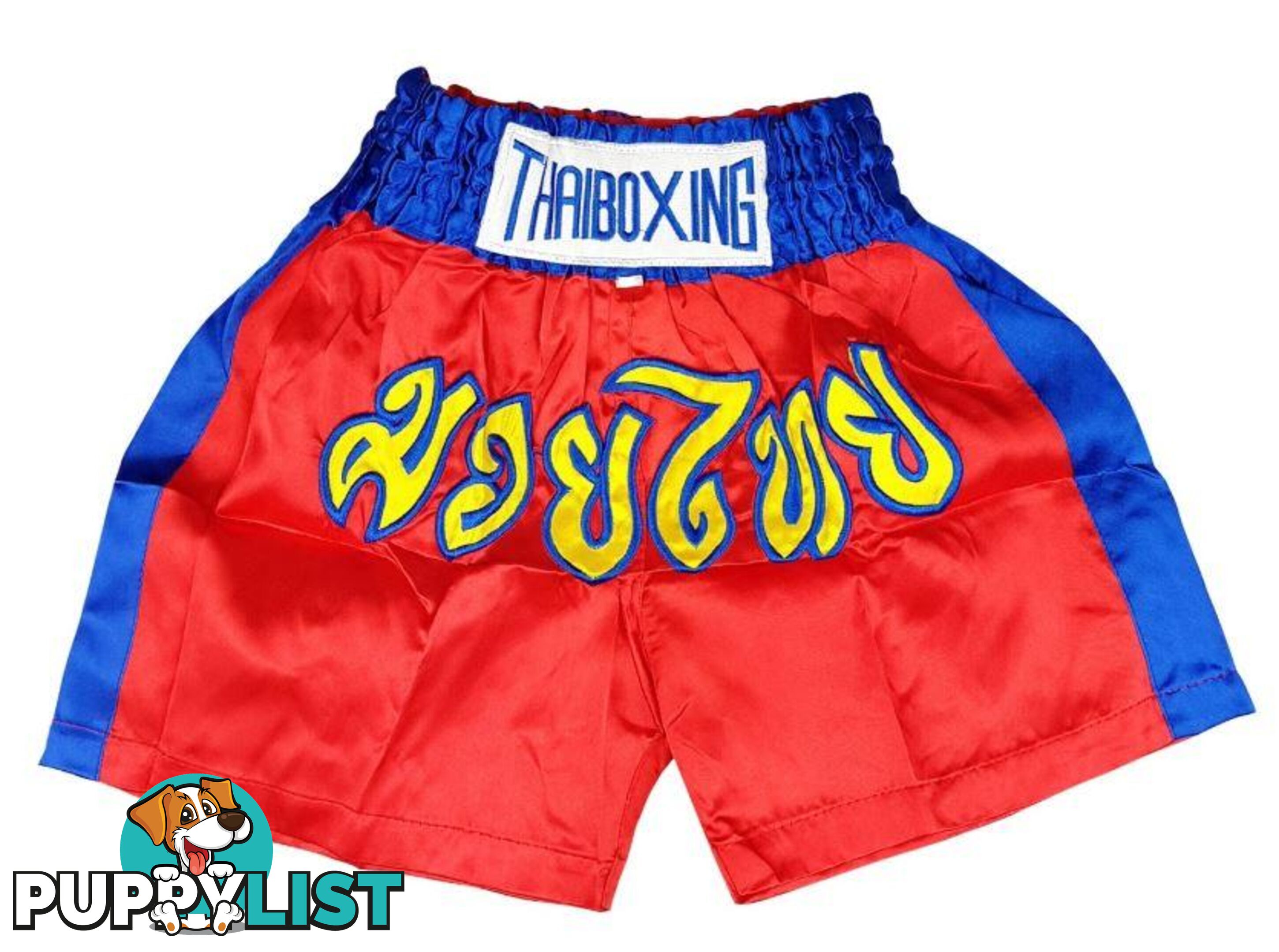 Adults Boxing Pants Satin Red Bluestrip - ThaiBoxing - 9476062140540