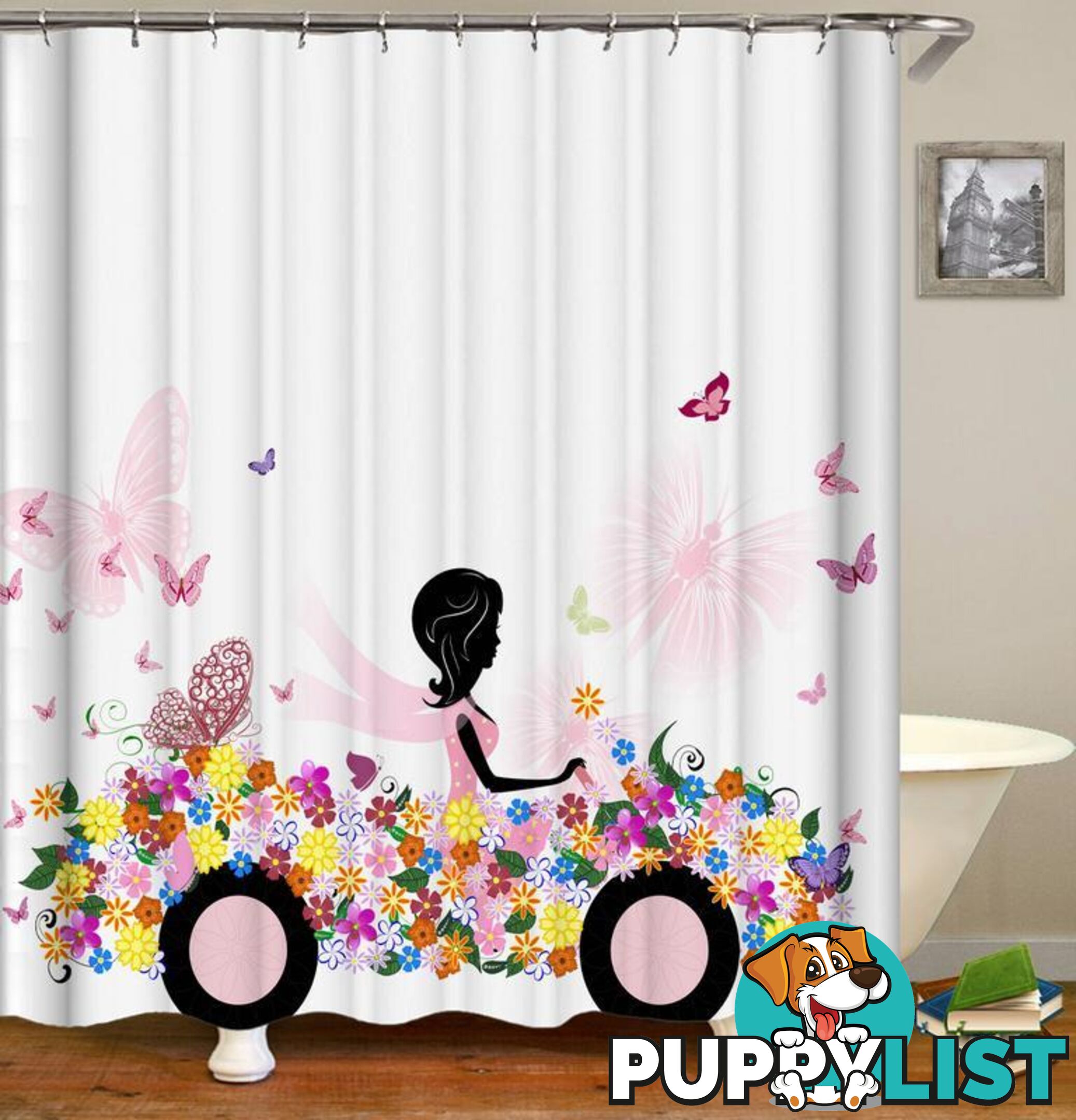 Black Figure In A Flowery Car Shower Curtain - Curtains - 7427045955745