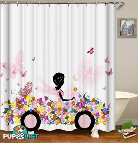 Black Figure In A Flowery Car Shower Curtain - Curtains - 7427045955745