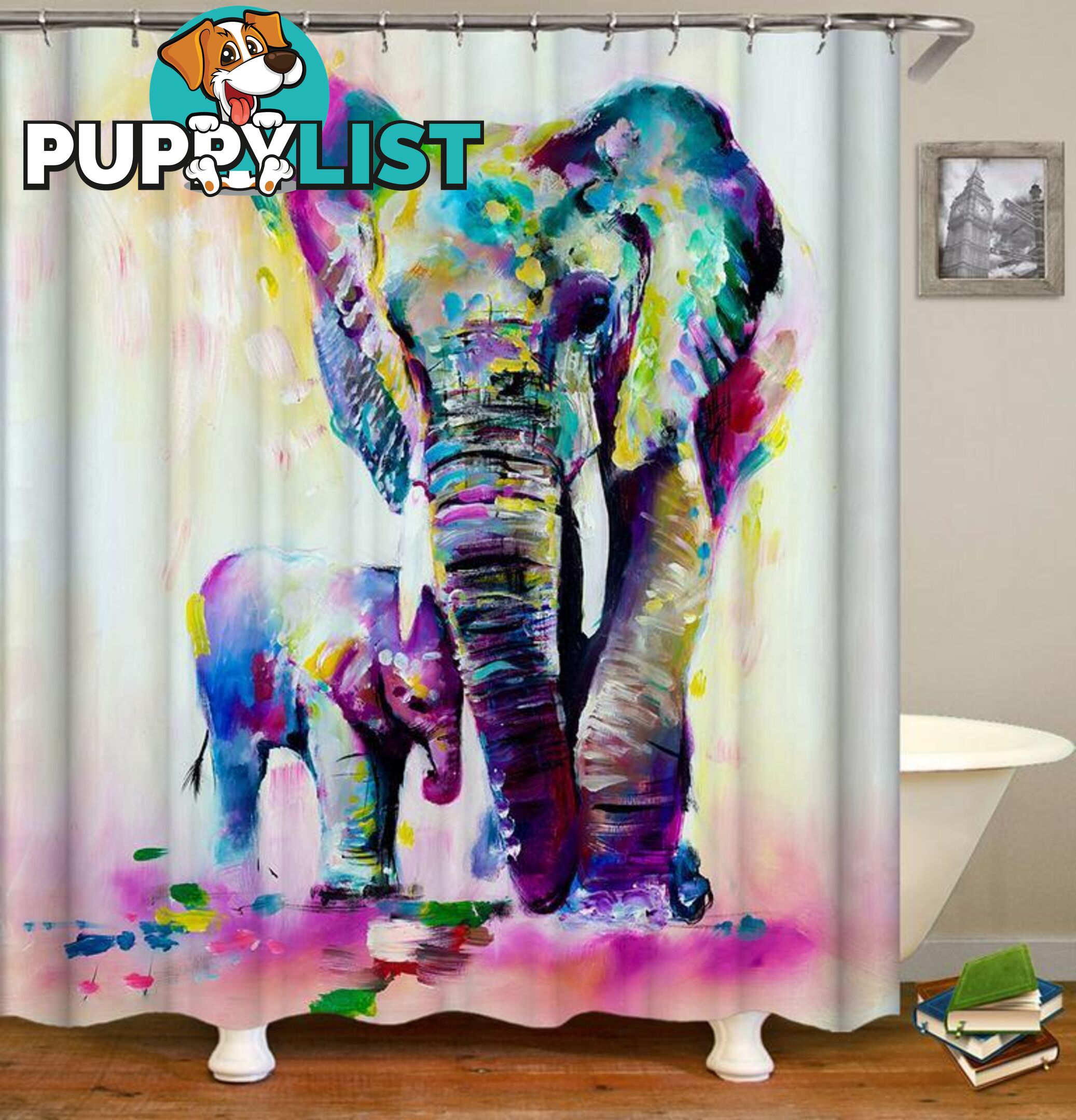 Elephant And Its Baby Art Painting Shower Curtain - Curtain - 7427045996519