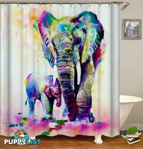 Elephant And Its Baby Art Painting Shower Curtain - Curtain - 7427045996519
