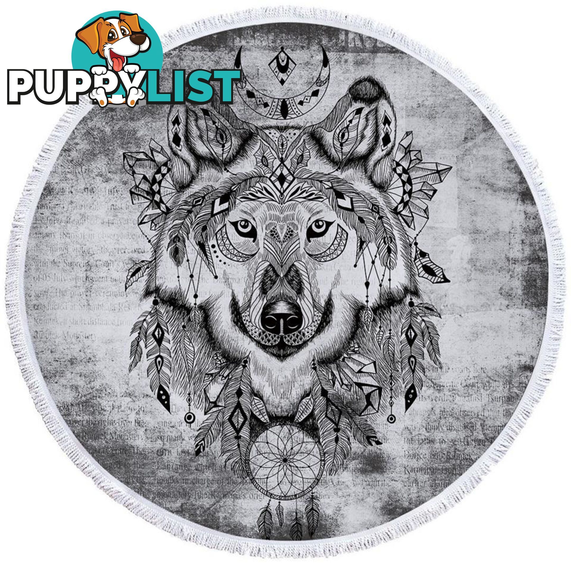 Black and white Chief Wolf Beach Towel - Towel - 7427046324052