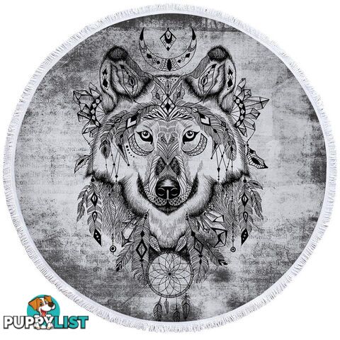 Black and white Chief Wolf Beach Towel - Towel - 7427046324052