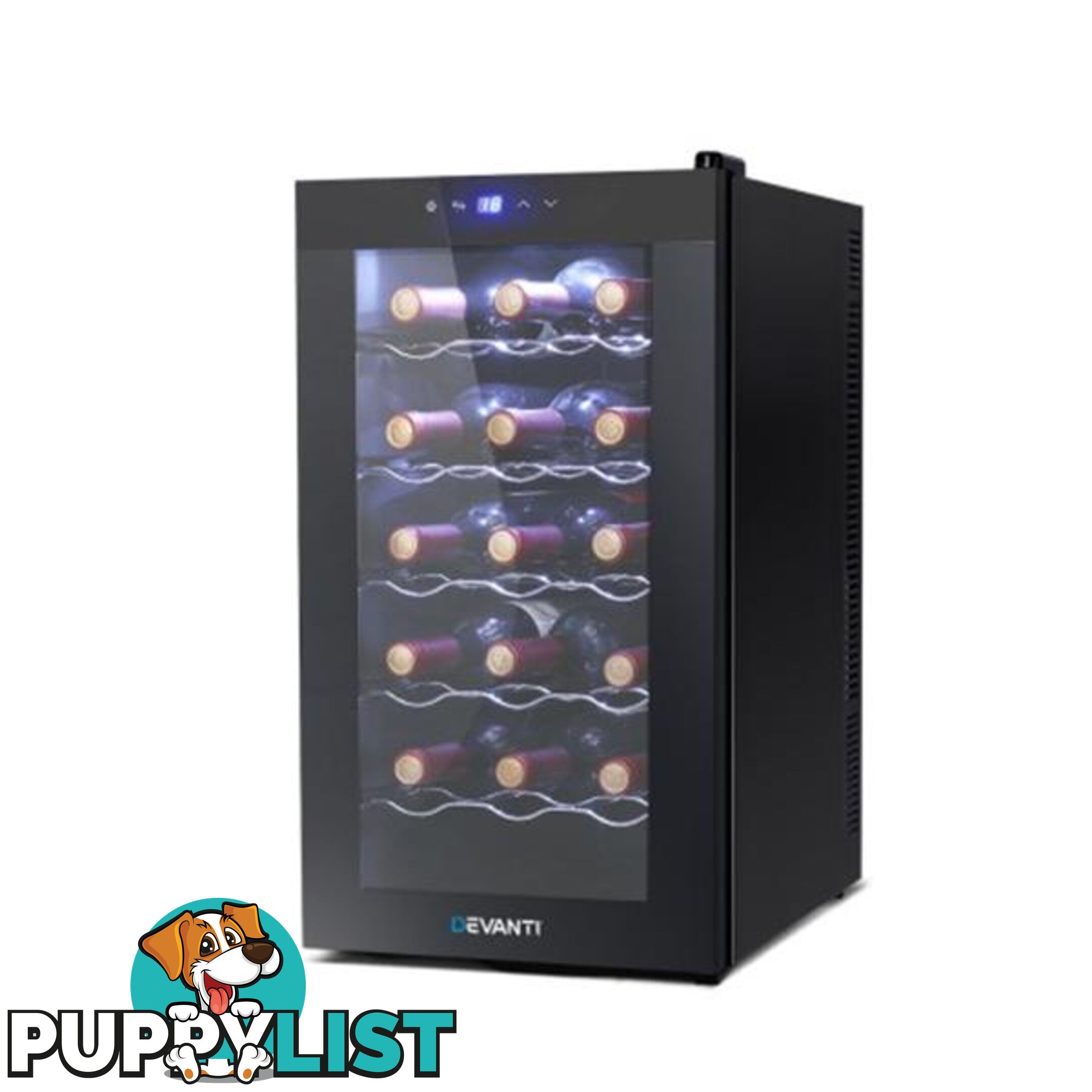 Wine Cooler 18 Bottles Glass Door Beverage Cooler Thermoelectric Black - Devanti - 9350062288719