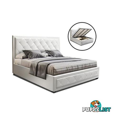 Tiyo Queen Size Gas Lift Bed Frame With Storage Mattress White Leather - Artiss - 9355720029239