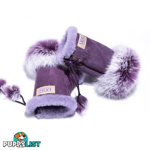 UGG Fingerless Sheepskin Leather Gloves Purple Womens (Cindy) - UGG - 822427525283