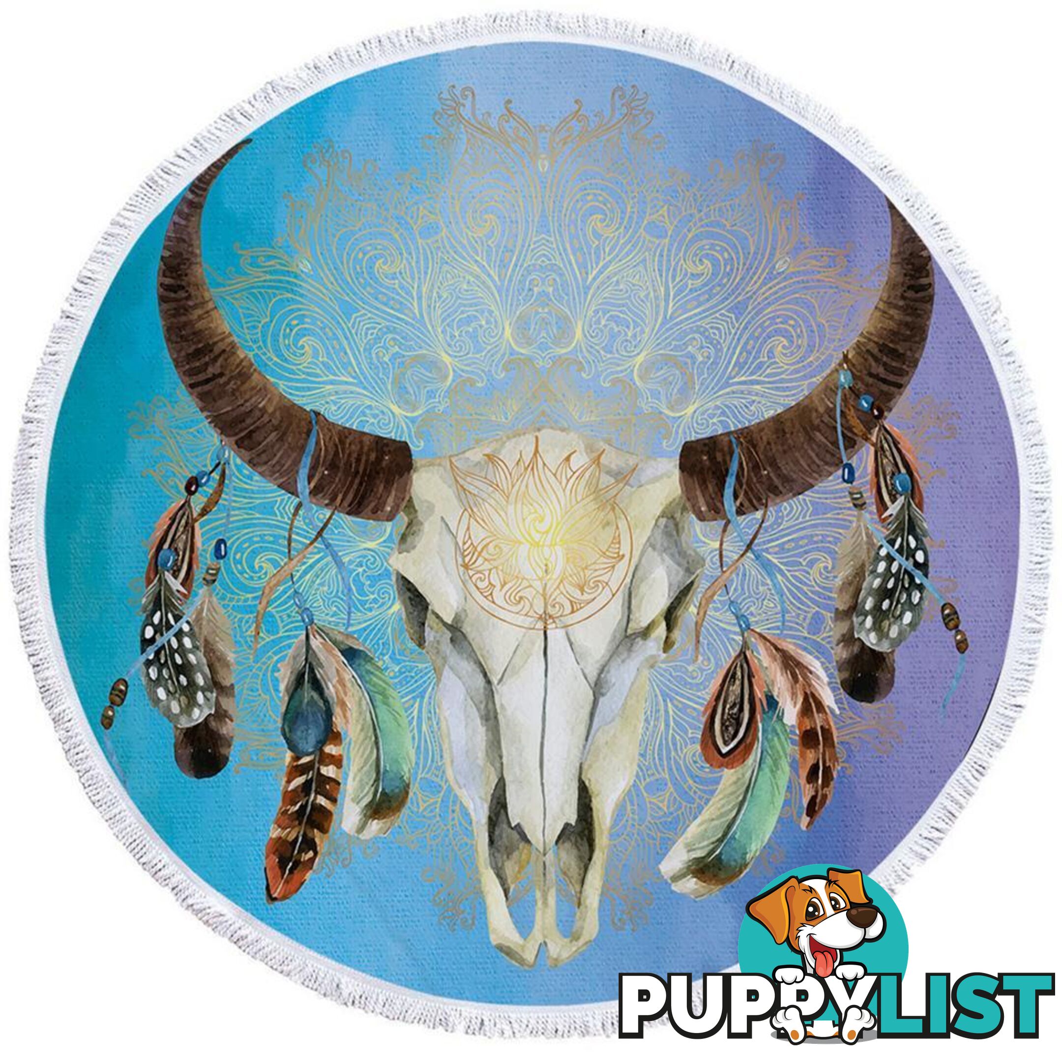 Blue Bull Skull Beach Towel - Towel - 7427046319607