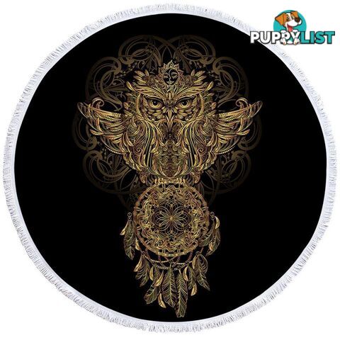 Gold Dream Catcher and Owl Beach Towel - Towel - 7427046327602