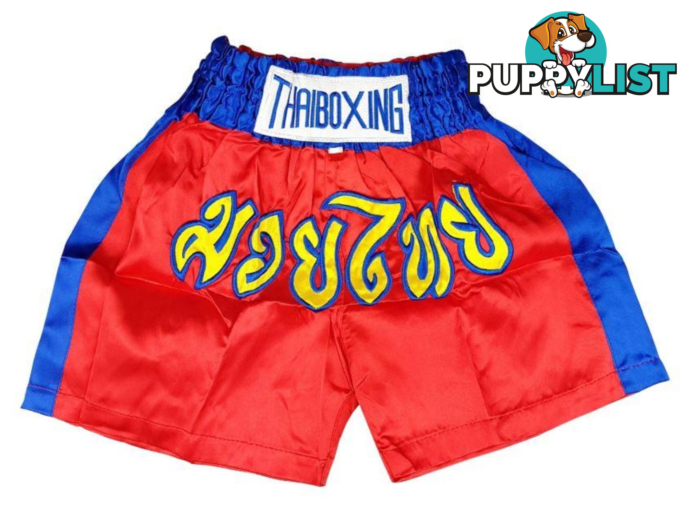 Adults Boxing Pants Satin Red Bluestrip - ThaiBoxing - 9476062140533