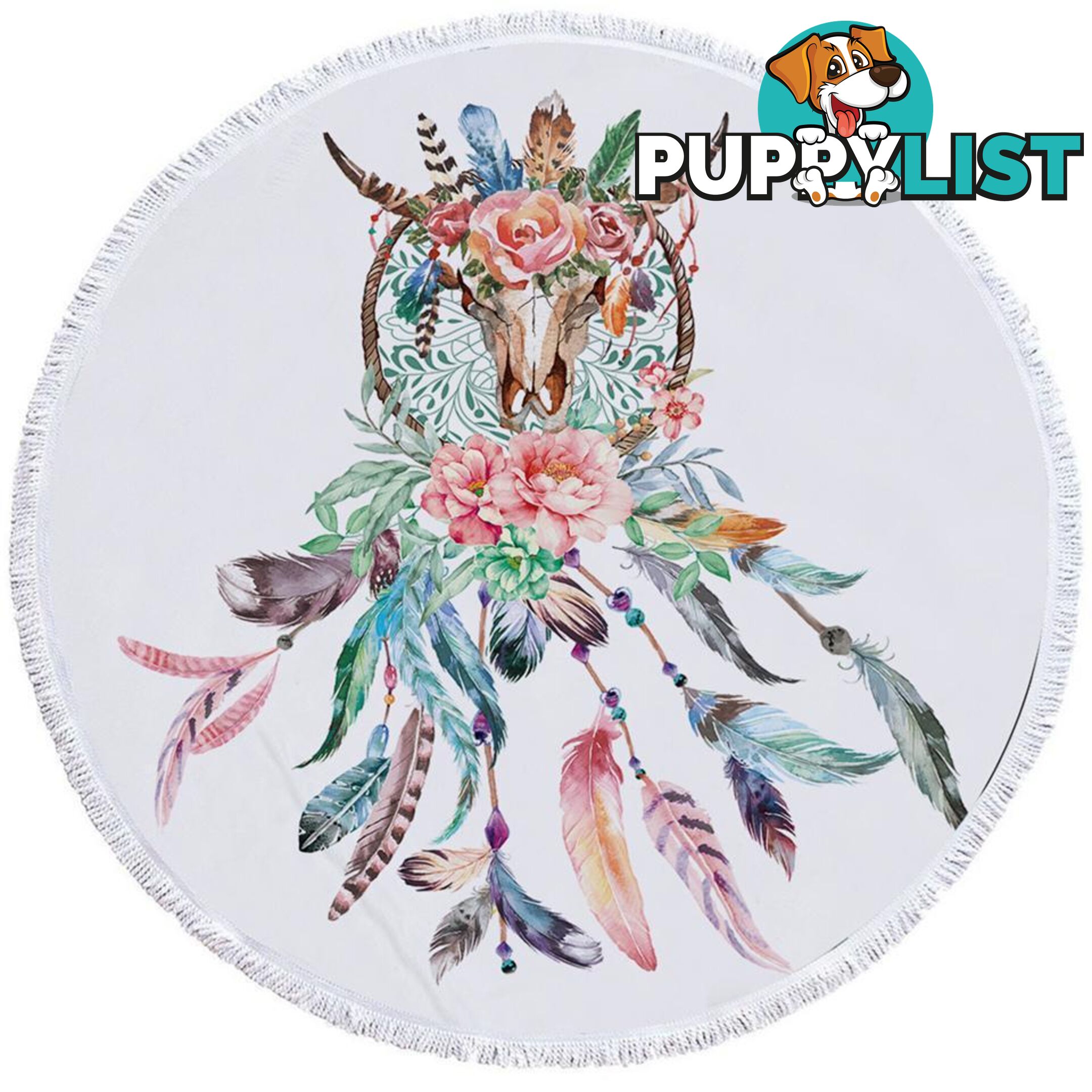 Floral Bull Skull and Dream Catcher Beach Towel - Towel - 7427046313544