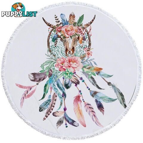 Floral Bull Skull and Dream Catcher Beach Towel - Towel - 7427046313544