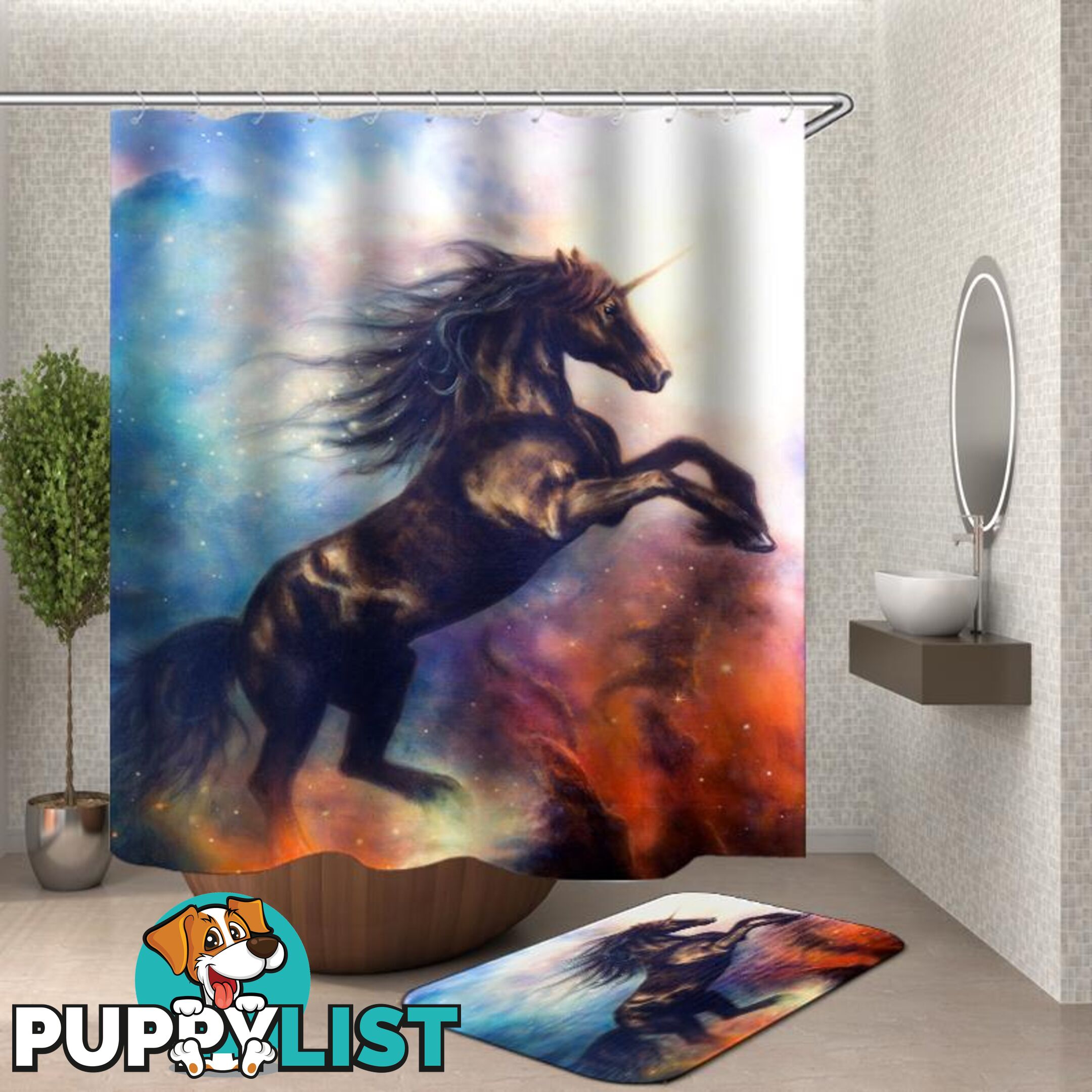 Magical Black Unicorn Shower Curtain - Curtain - 7427046114851