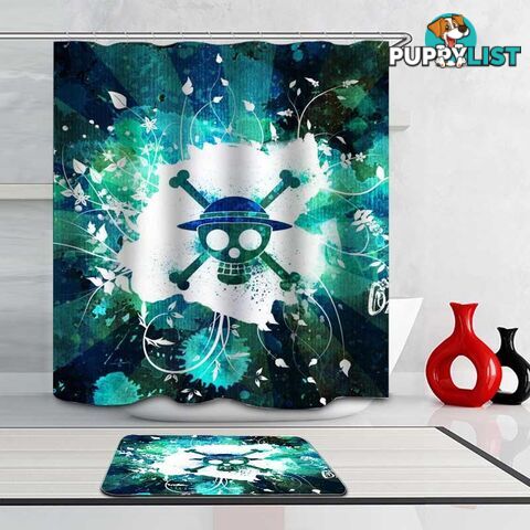 Turquoise And Teal Danger Skull Shower Curtain - Curtain - 7427046056175