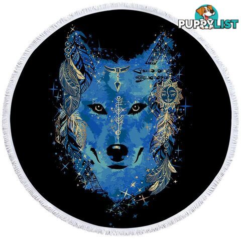 Native American Blue Wolf Beach Towel - Towel - 7427046310475