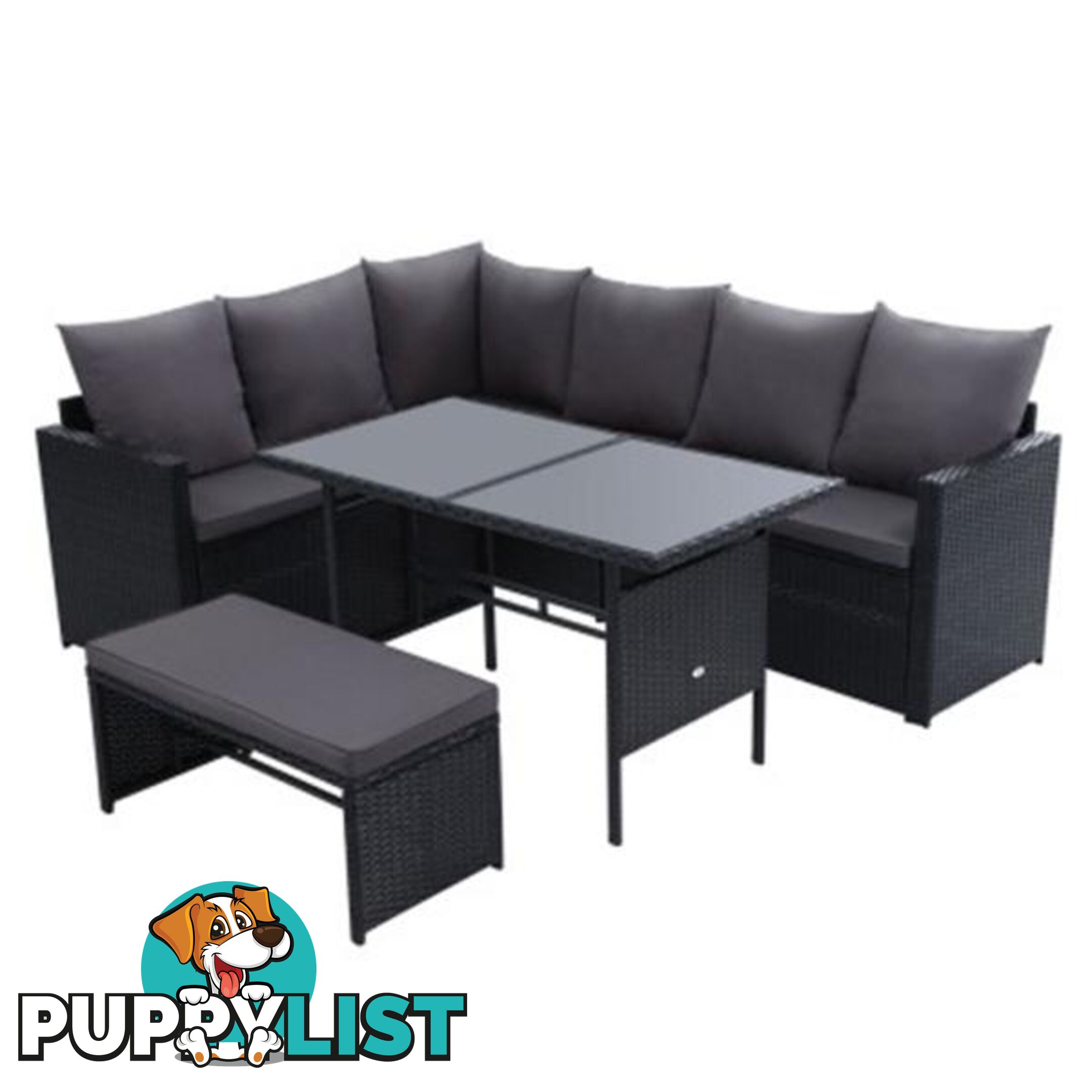 Outdoor Furniture Dining Setting Sofa Set Lounge Wicker 8 Seater Black - Gardeon - 7427046204491