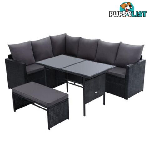 Outdoor Furniture Dining Setting Sofa Set Lounge Wicker 8 Seater Black - Gardeon - 7427046204491