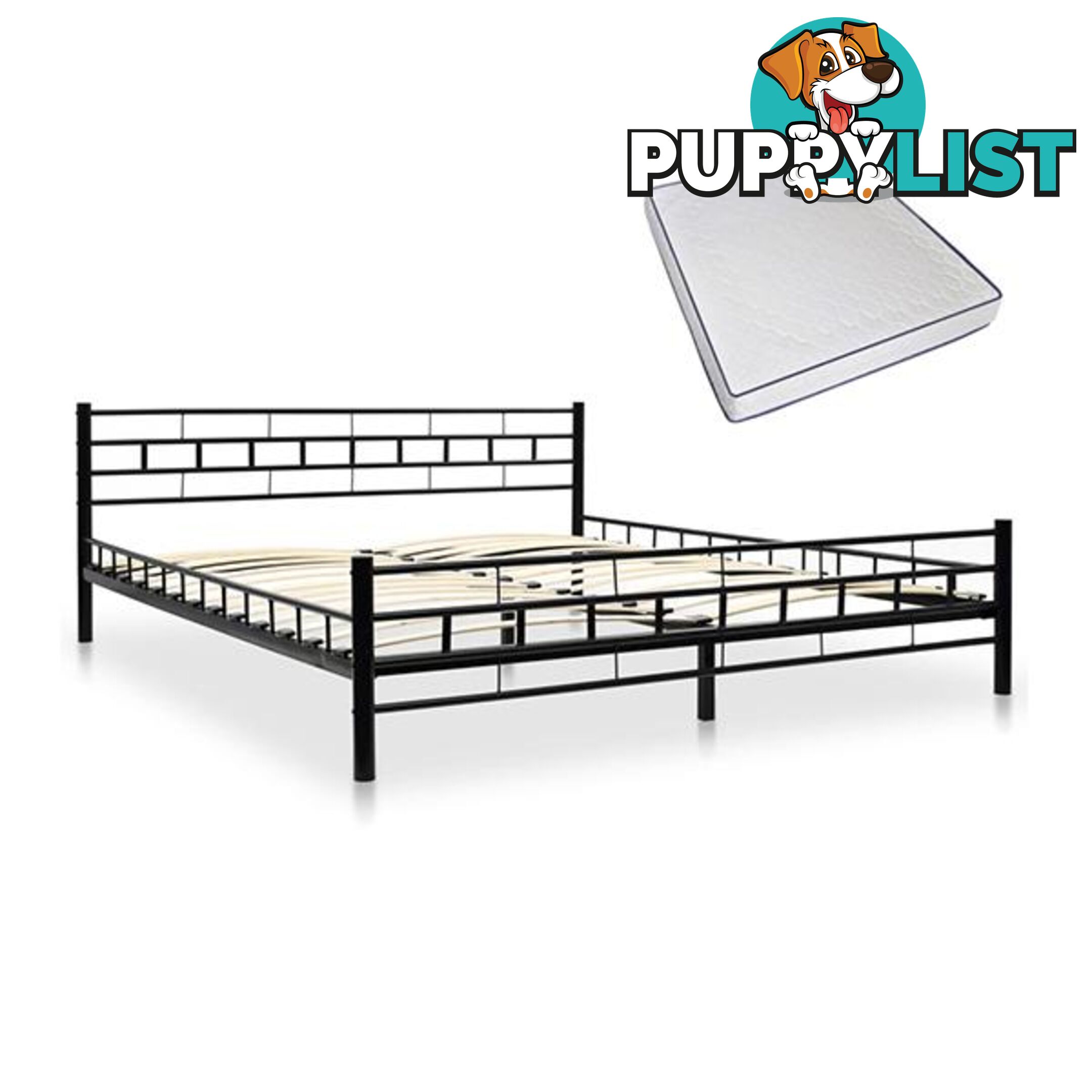 Metal Bed With Memory Foam Mattress Black - Bed - 7427046168007