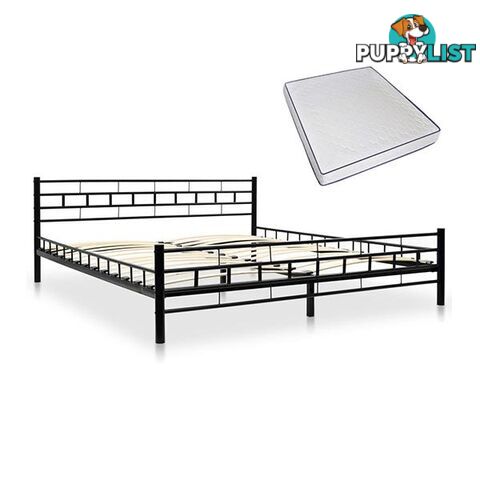 Metal Bed With Memory Foam Mattress Black - Bed - 7427046168007