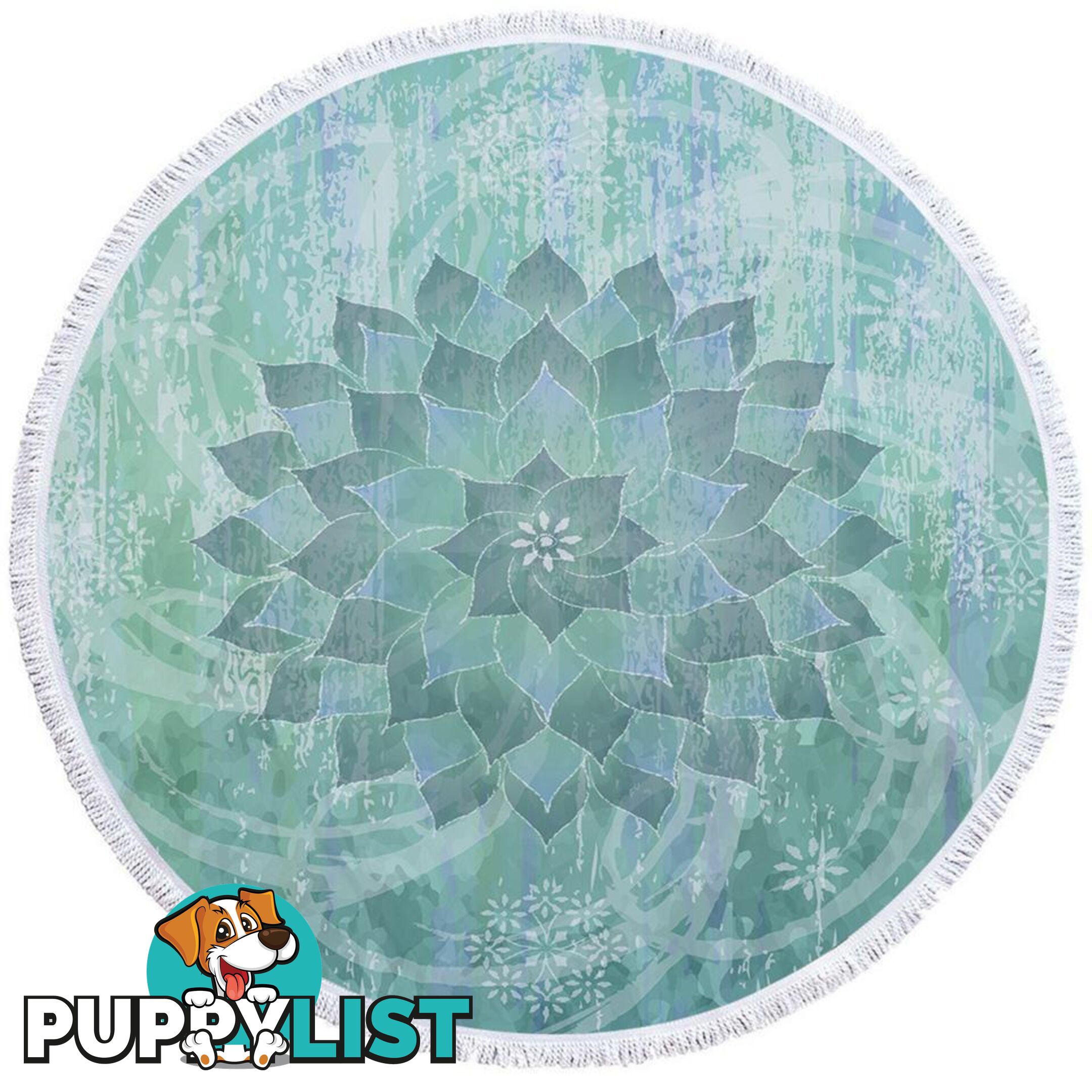 Teal Blue Turquoise Leaf Circle Beach Towel - Towel - 7427046321013