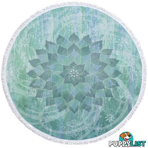 Teal Blue Turquoise Leaf Circle Beach Towel - Towel - 7427046321013