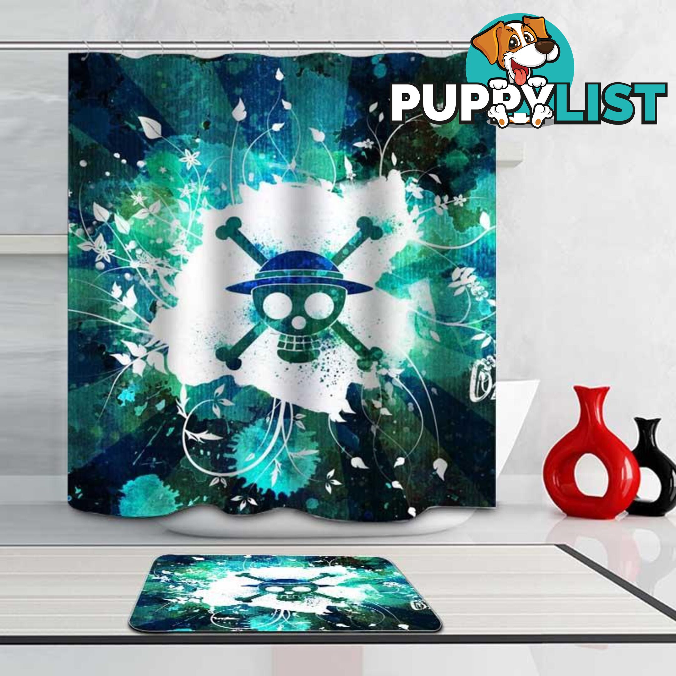 Turquoise And Teal Danger Skull Shower Curtain - Curtain - 7427046056090