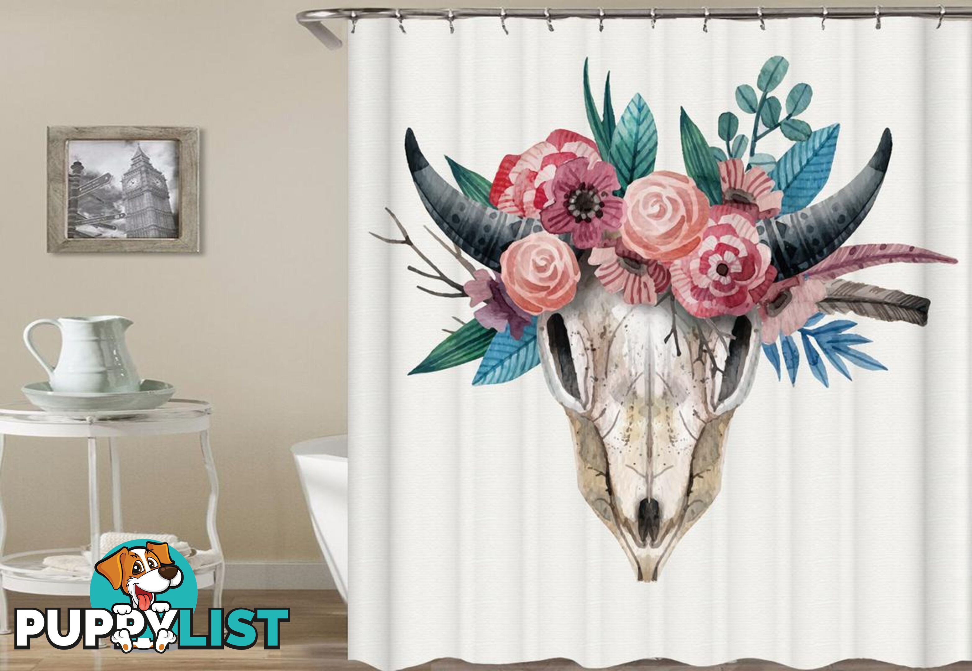 Flowery Goat's Skull Shower Curtain - Curtain - 7427005910944