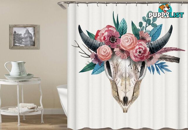 Flowery Goat's Skull Shower Curtain - Curtain - 7427005910944