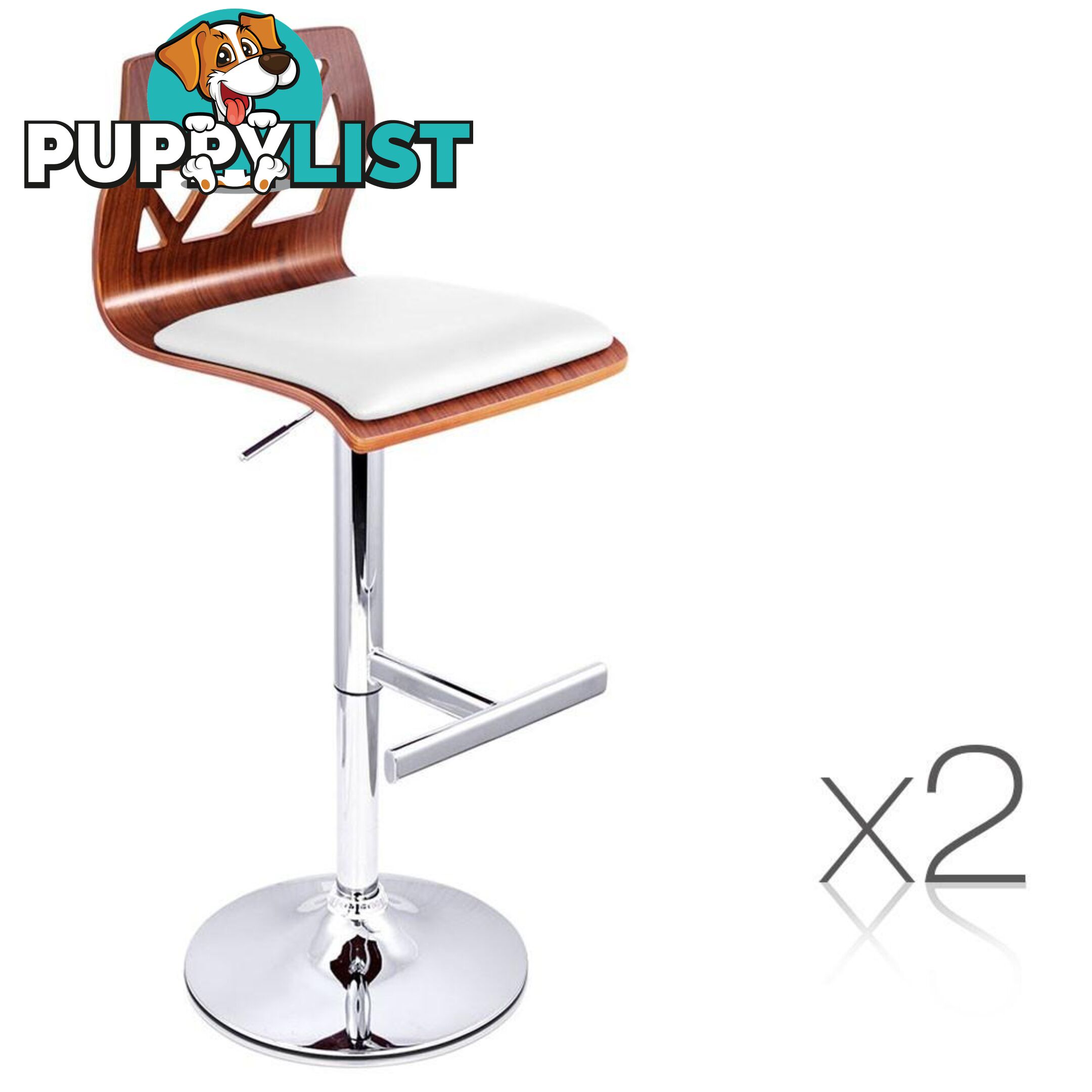 2 x Wooden Bar stool PU padded Seat - Artiss - 4344744397108