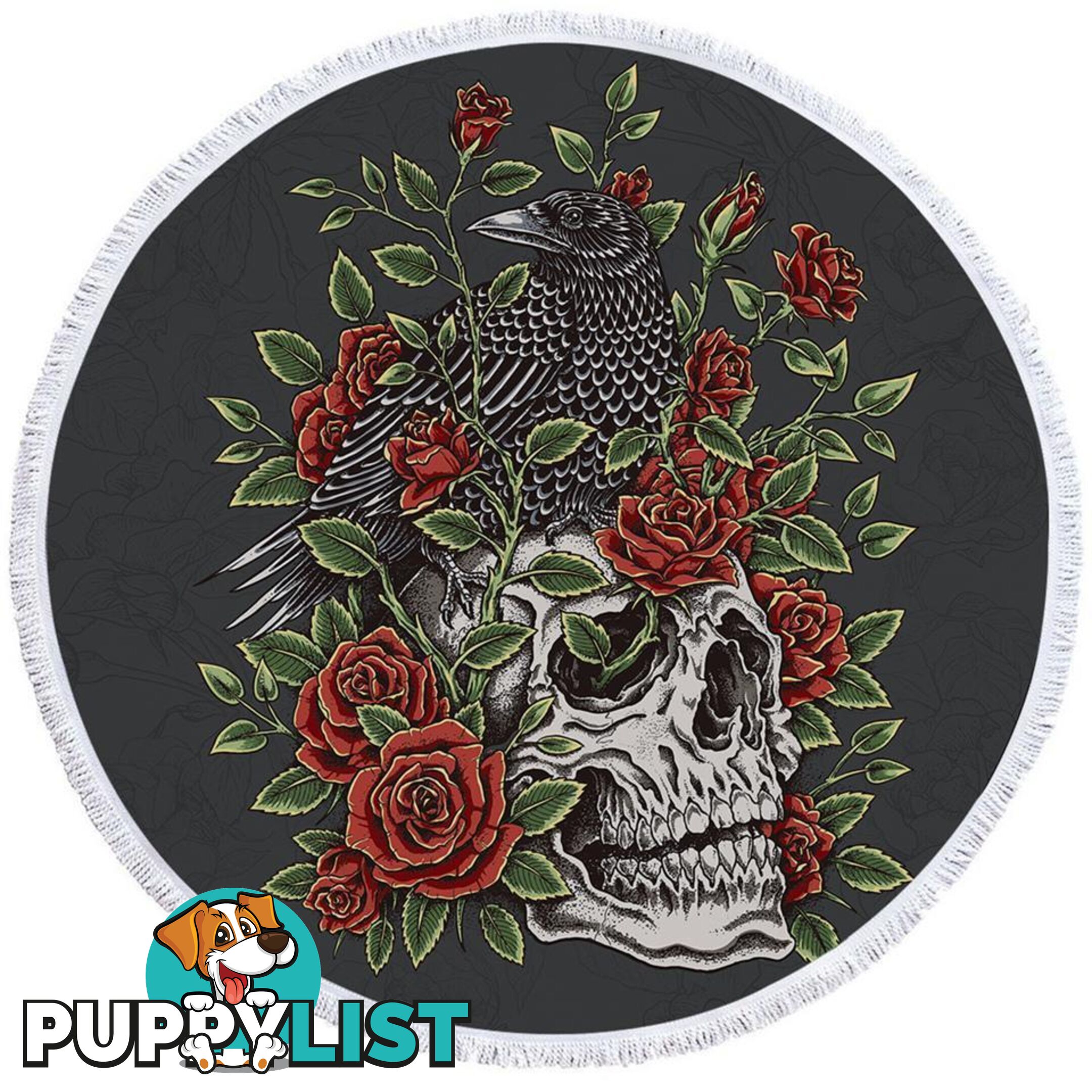 Roses Skull and Raven Beach Towel - Towel - 7427046319973