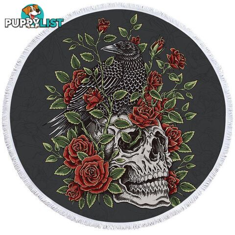 Roses Skull and Raven Beach Towel - Towel - 7427046319973