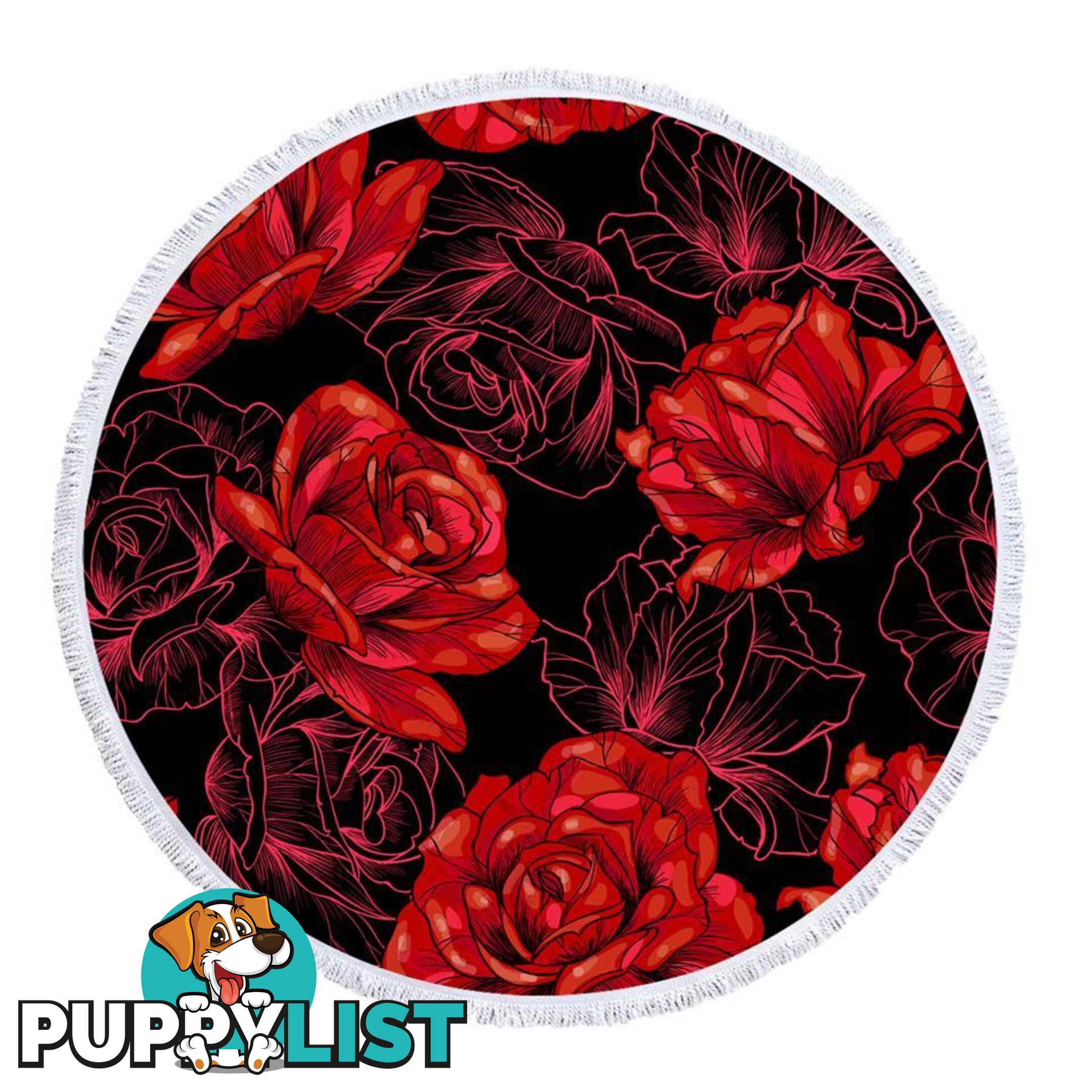 Red Roses Over Black Beach Towel - Towel - 7427046341318