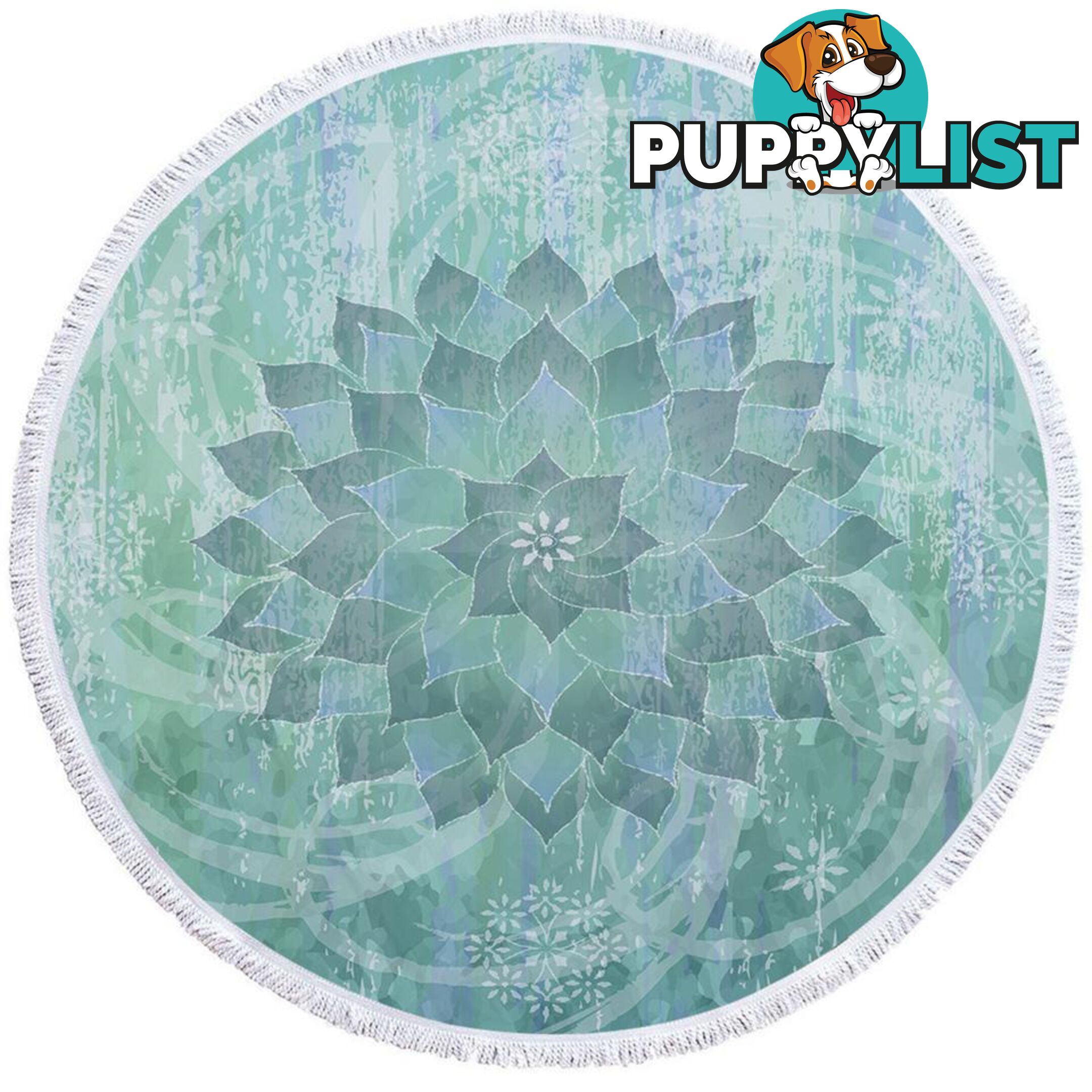 Teal Blue Turquoise Leaf Circle Beach Towel - Towel - 7427046320993