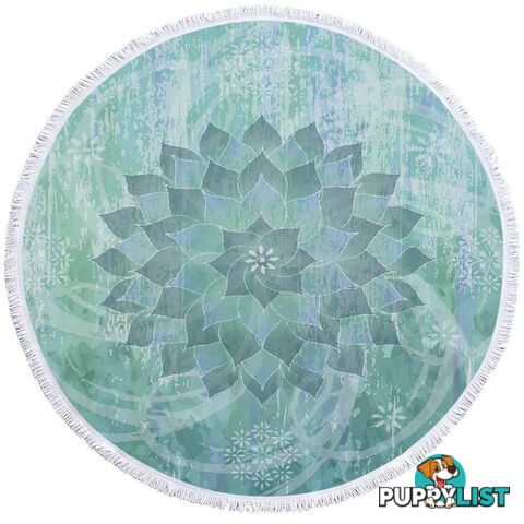 Teal Blue Turquoise Leaf Circle Beach Towel - Towel - 7427046320993