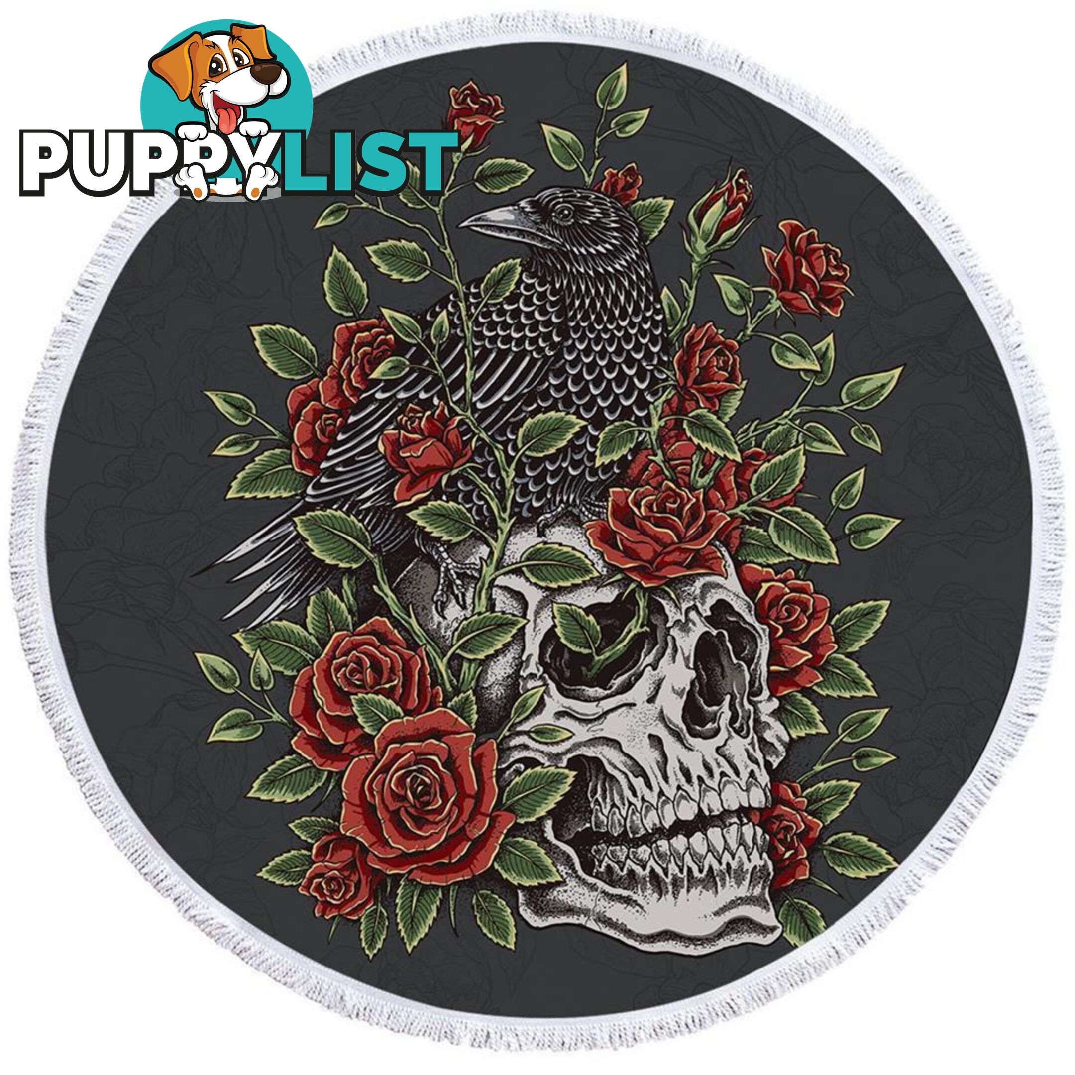 Roses Skull and Raven Beach Towel - Towel - 7427046319959