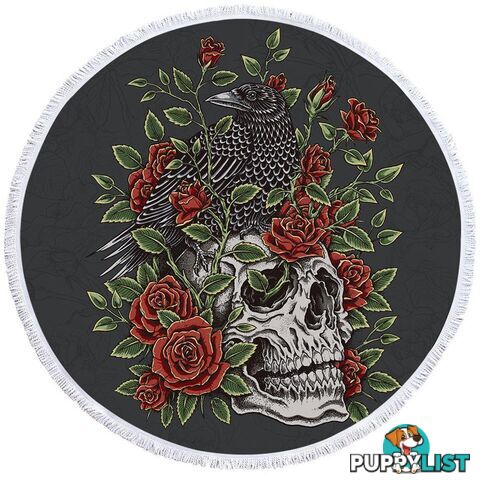 Roses Skull and Raven Beach Towel - Towel - 7427046319959