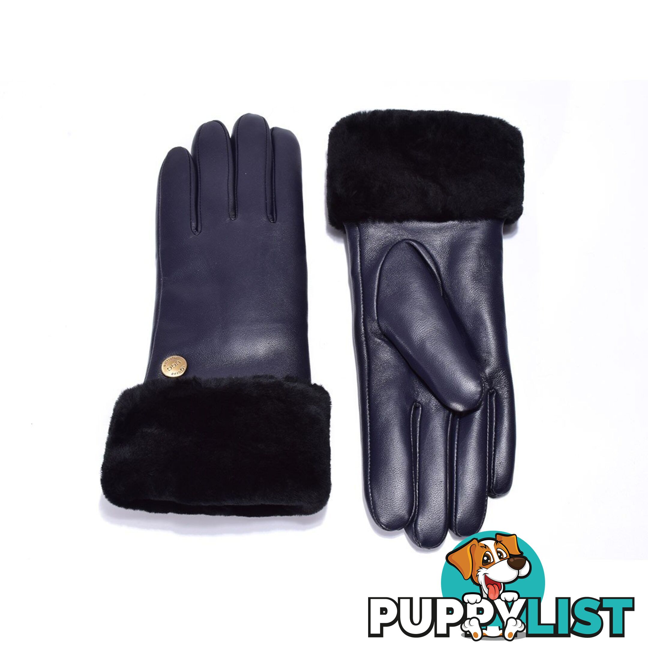 UGG Australian Sheepskin Leather Gloves Navy Womens (Chloe) - UGG - 822427510074