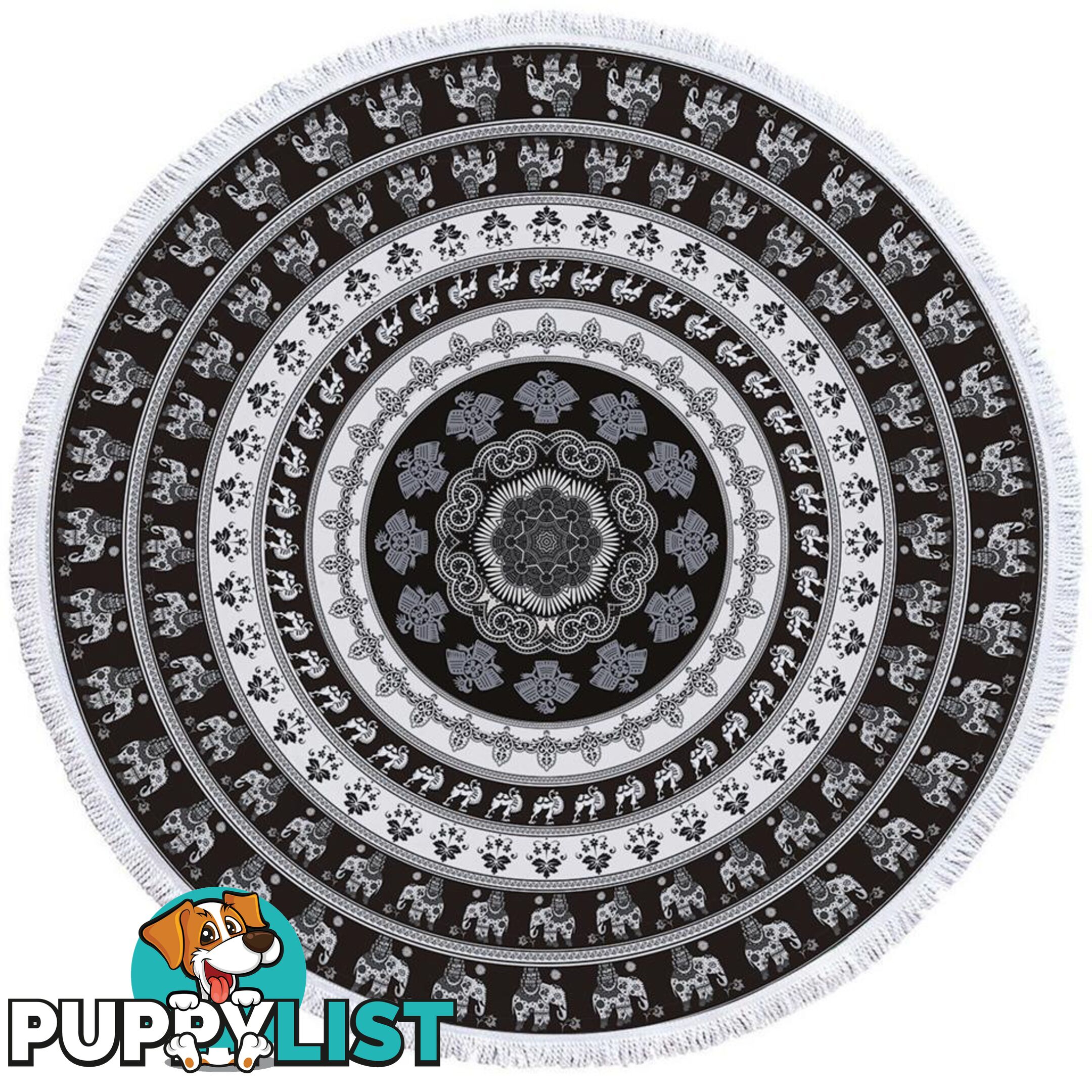 Black and White Elephant Mandala Beach Towel - Towel - 7427046328609