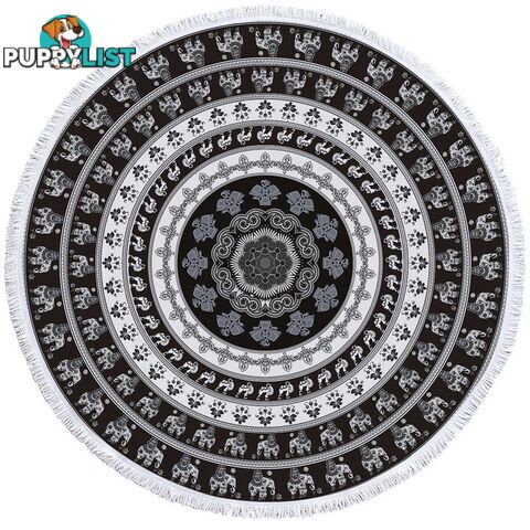 Black and White Elephant Mandala Beach Towel - Towel - 7427046328609