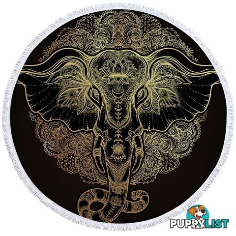 Golden Indian Elephant Beach Towel - Towel - 7427046330879