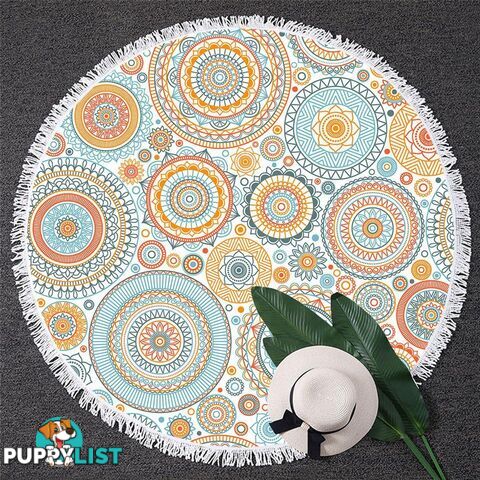 Orange Mandalas Circles Beach Towel - Towel - 7427046333641