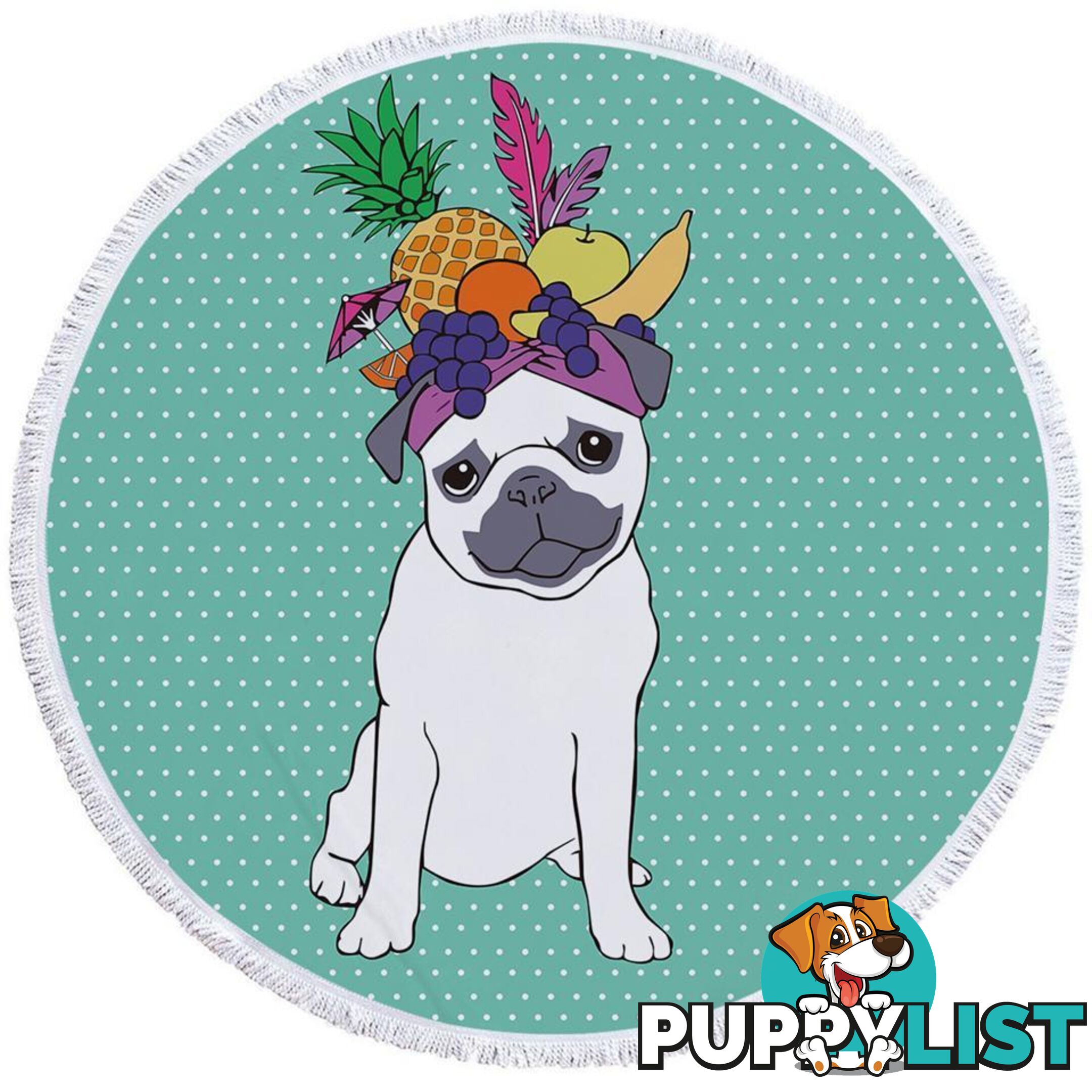 Funny Fruit Pug Beach Towel - Towel - 7427046326827