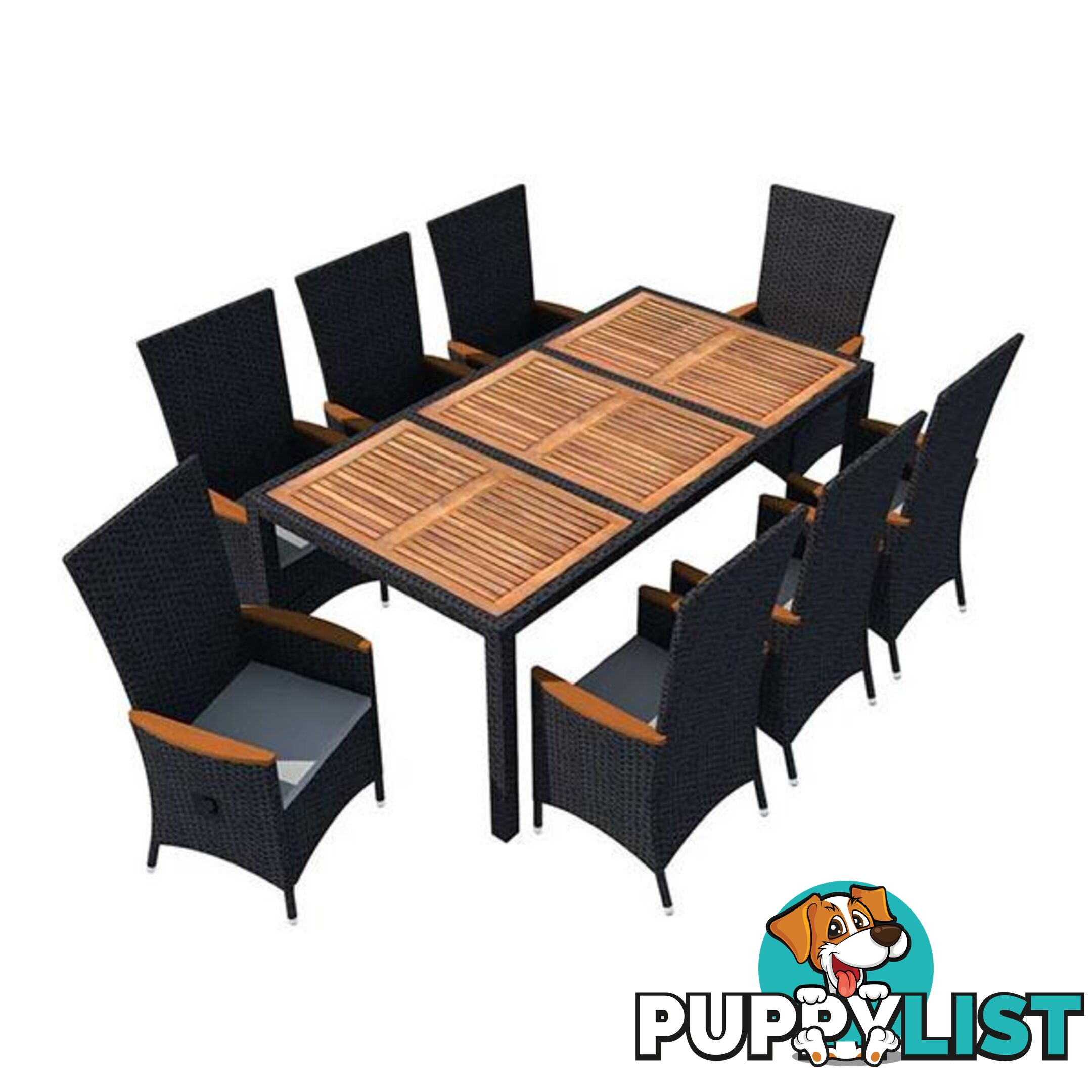 9 Piece Outdoor Dining Set Pe Rattan Acacia Wood Black - Unbranded - 8719883737195