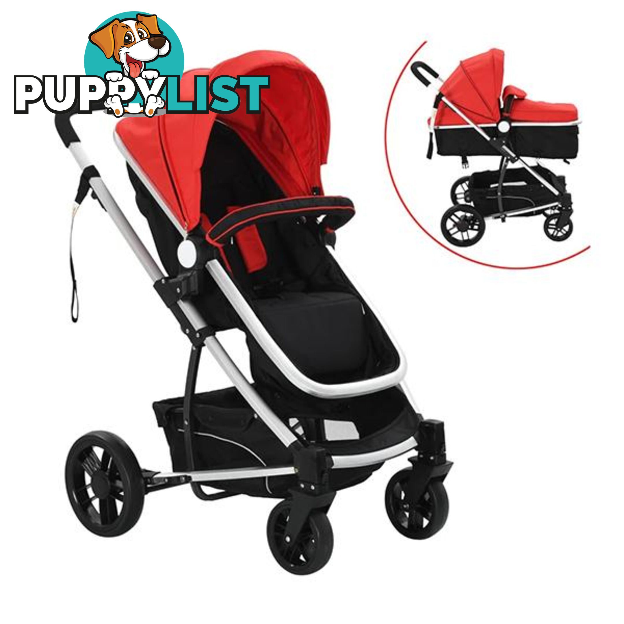 2in1 Baby Stroller Pram Aluminium Red and Black - Unbranded - 7427046255950