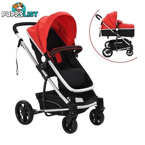 2in1 Baby Stroller Pram Aluminium Red and Black - Unbranded - 7427046255950