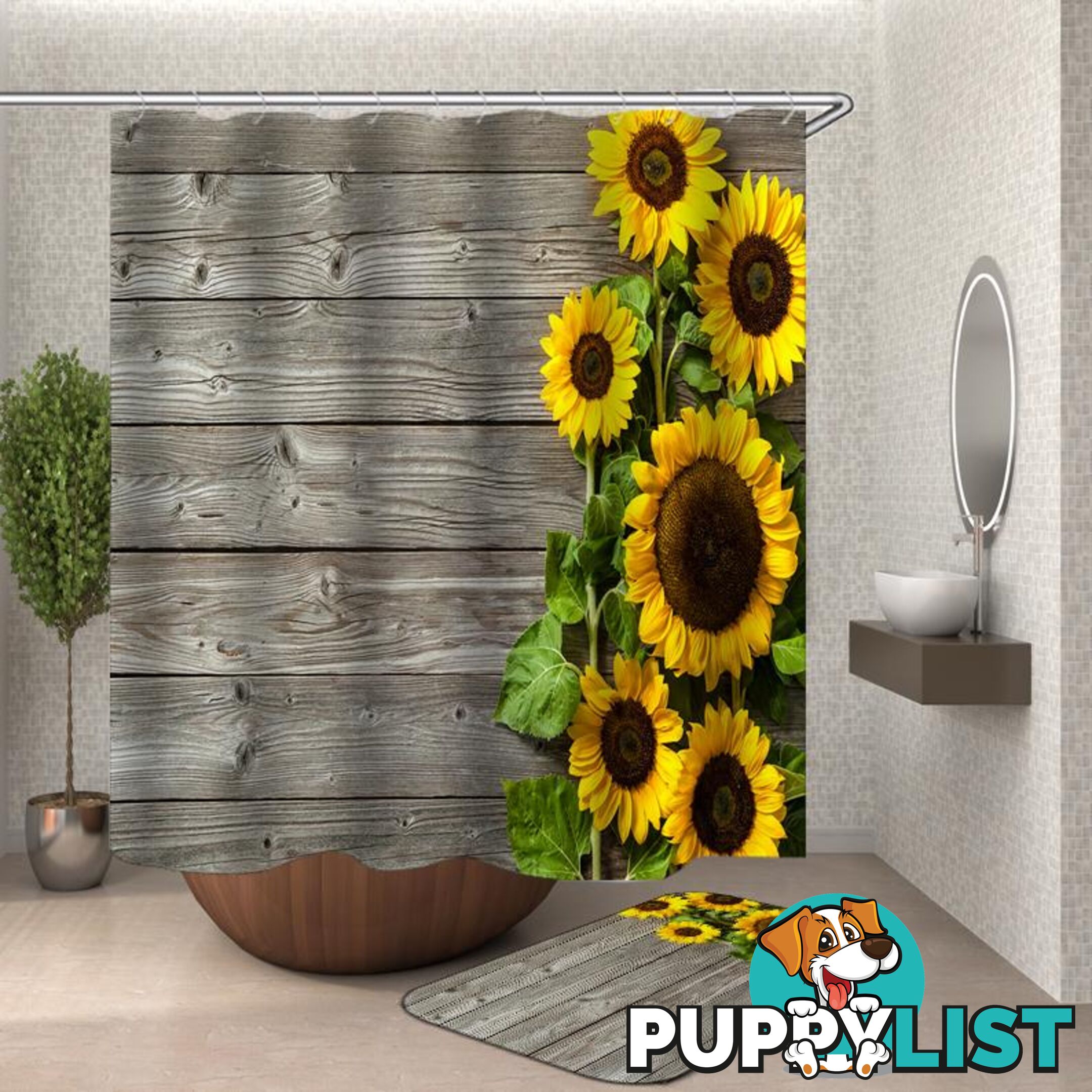 Rustic Deck Sunflowers Shower Curtain - Curtain - 7427046116824