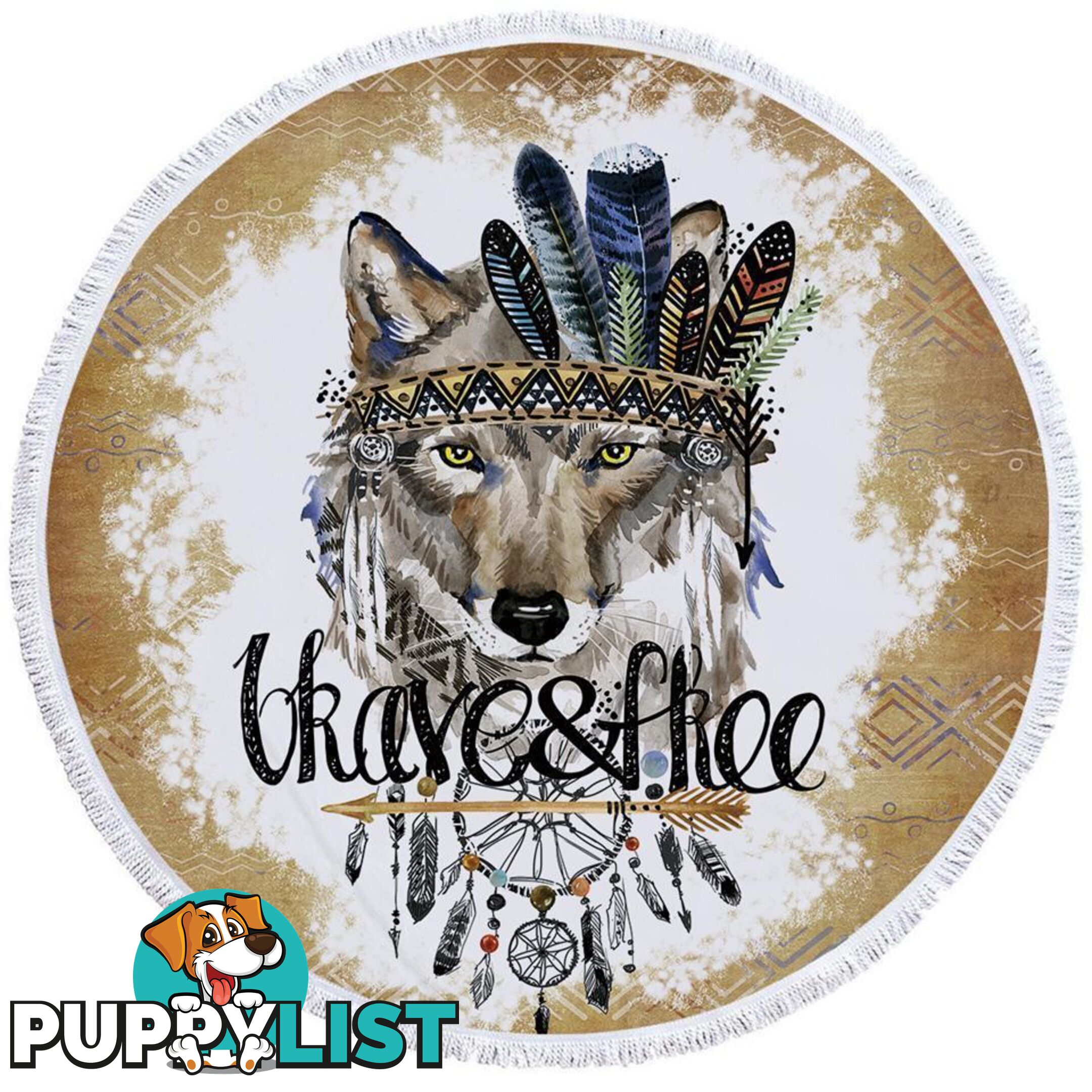 Brave and Free Wolf Beach Towel - Towel - 7427046316729