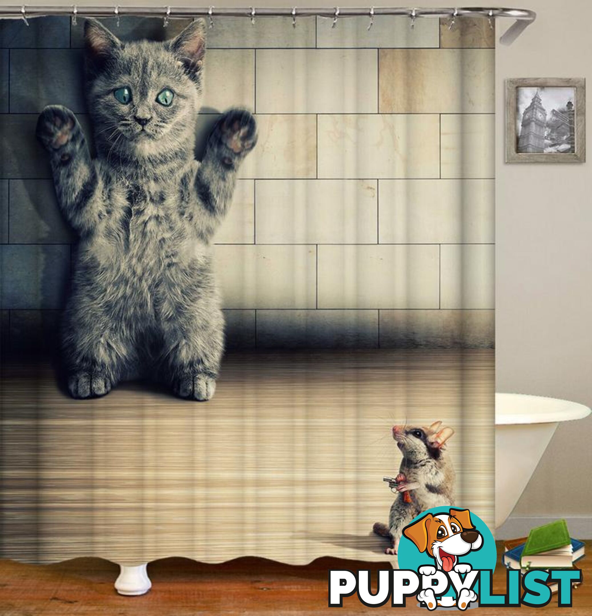 Mouse VS. Cat: 1-0 Mouse Shower Curtain - Curtain - 7427045916159