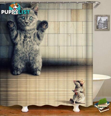 Mouse VS. Cat: 1-0 Mouse Shower Curtain - Curtain - 7427045916159