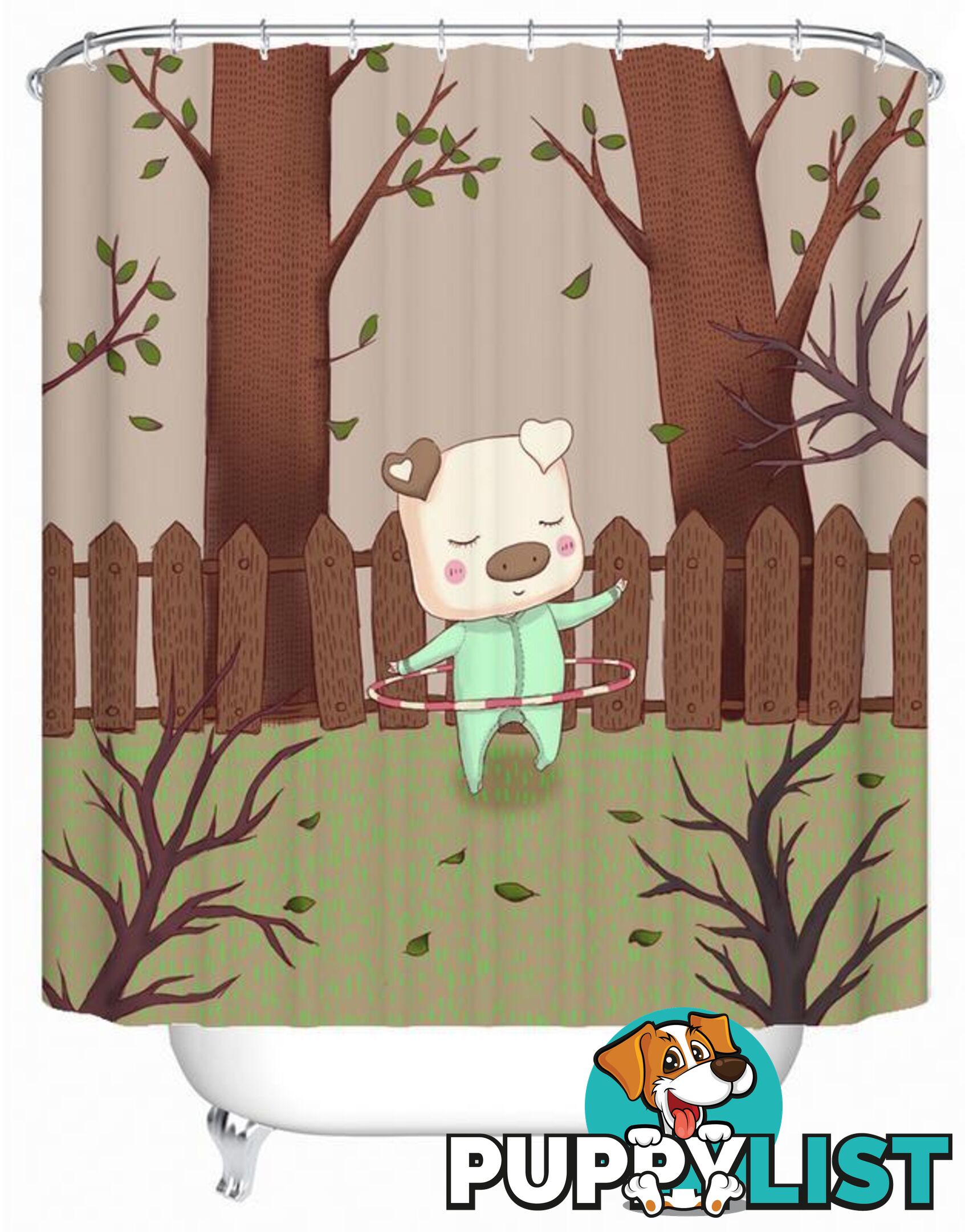 Hula Hoop Piggy Shower Curtain - Curtain - 7427045918443